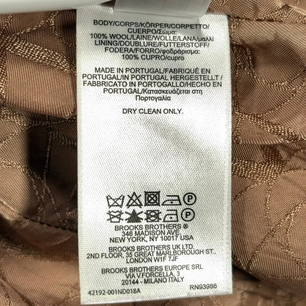 Brooks Brothers Double Breasted Peacoat Womens 6 Tan Loro Piana Rain System Wool